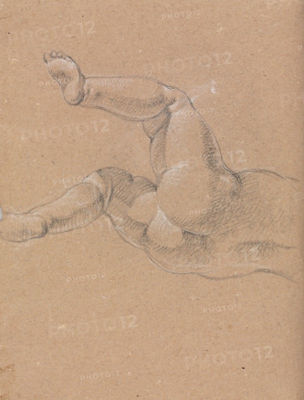 Verona Sketchbook: Putto (lower half of body) (page 24), 1760. Francesco Lorenzi (Italian, 1723-1787). Black chalk with white heightening ; sheet: 32 x 23 cm (12 5/8 x 9 1/16 in.).