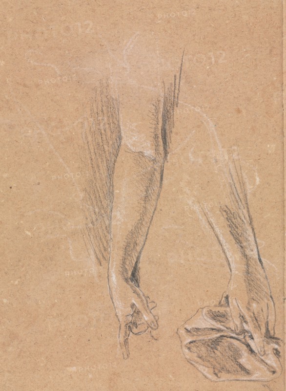 Verona Sketchbook: Arms and hands with drapery (page 78), 1760. Francesco Lorenzi (Italian, 1723-1787). Black chalk with white heightening ; sheet: 32 x 23 cm (12 5/8 x 9 1/16 in.).