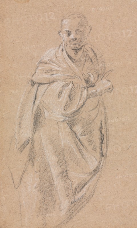 Verona Sketchbook: Standing monk (page 52), 1760. Francesco Lorenzi (Italian, 1723-1787). Black chalk with white heightening ; sheet: 32 x 23 cm (12 5/8 x 9 1/16 in.).
