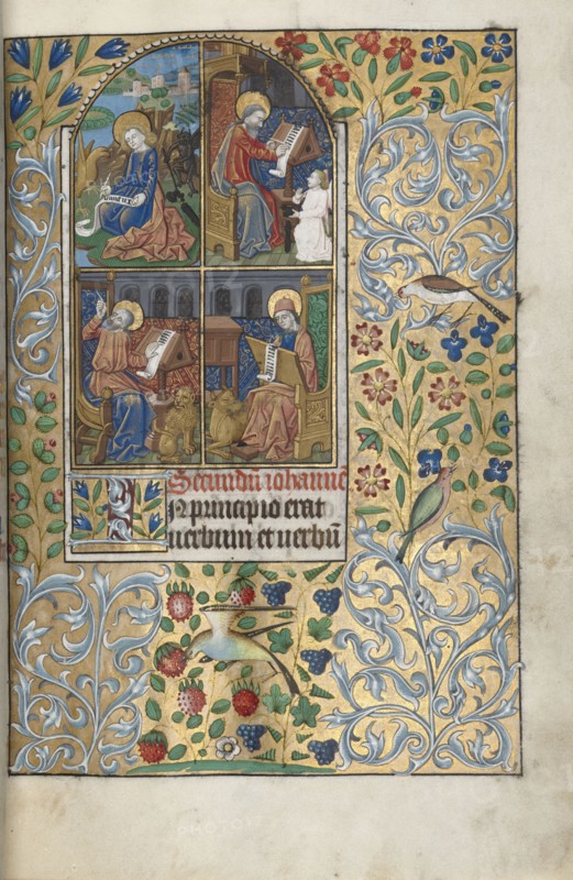 Book of Hours (Use of Rouen): fol. 13r, The Four Evangelists, c. 1470. Master of the Geneva Latini (French, active Rouen, 1460-80). Ink, tempera, and gold on vellum; codex: 19.5 x 13.1 cm (7 11/16 x 5 3/16 in.).