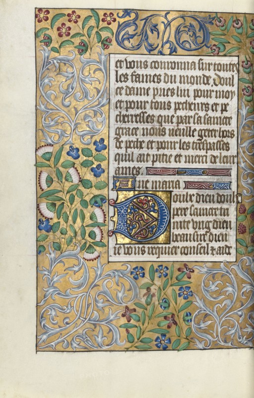 Book of Hours (Use of Rouen): fol. 151v, Elaborate Border of Foliage, c. 1470. Master of the Geneva Latini (French, active Rouen, 1460-80). Ink, tempera, and gold on vellum; codex: 19.5 x 13.1 cm (7 11/16 x 5 3/16 in.).