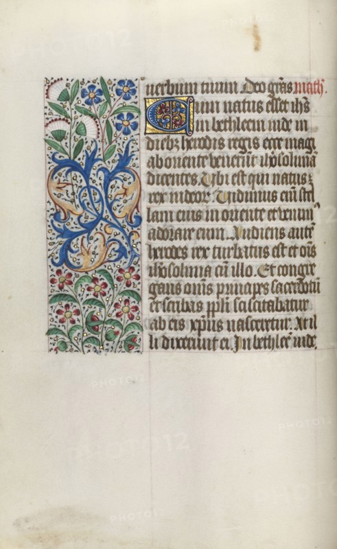 Book of Hours (Use of Rouen): fol. 16v, c. 1470. Master of the Geneva Latini (French, active Rouen, 1460-80). Ink, tempera, and gold on vellum; codex: 19.5 x 13.1 cm (7 11/16 x 5 3/16 in.).