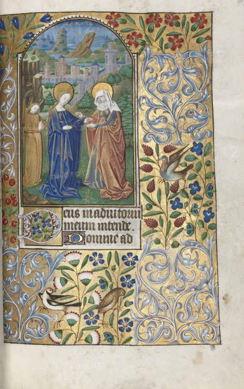 Book of Hours (Use of Rouen): fol. 39r, The Visitation, c. 1470. Master of the Geneva Latini (French, active Rouen, 1460-80). Ink, tempera, and gold on vellum; codex: 19.5 x 13.1 cm (7 11/16 x 5 3/16 in.)