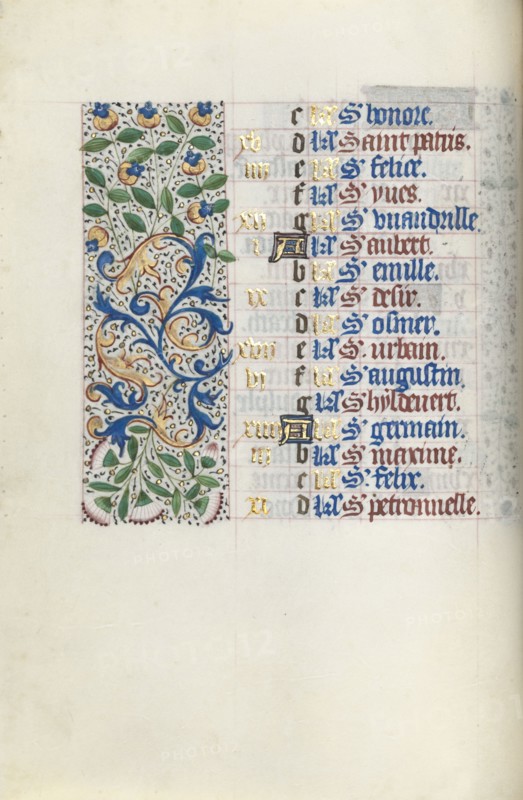 Book of Hours (Use of Rouen): fol. 5v, c. 1470. Master of the Geneva Latini (French, active Rouen, 1460-80). Ink, tempera, and gold on vellum; codex: 19.5 x 13.1 cm (7 11/16 x 5 3/16 in.)