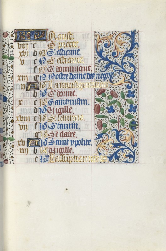 Book of Hours (Use of Rouen): fol. 8r, c. 1470. Master of the Geneva Latini (French, active Rouen, 1460-80). Ink, tempera, and gold on vellum; codex: 19.5 x 13.1 cm (7 11/16 x 5 3/16 in.)