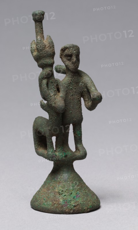 Warrior and Bull, c. 800-500 BC. Sardinia, probably Nuragic culture, c. 8th-6th Century BC. Bronze; overall: 8 cm (3 1/8 in.).
