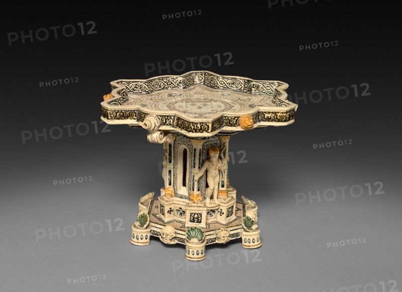 Pedestal Dish, 1800s. After Saint-Porchaire (French). White earthenware with inlaid decoration; diameter: 14.4 x 19.4 cm (5 11/16 x 7 5/8 in.).