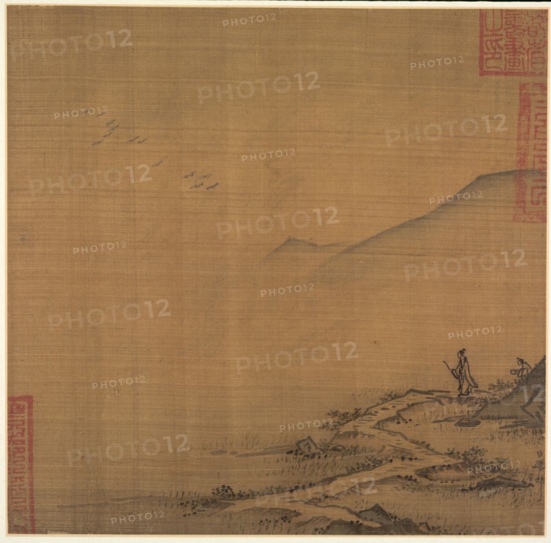 Landscape with Flying Geese, mid-1200s. Ma Lin (Chinese, c. 1185-after 1260). Album leaf, ink and slight color on silk; image: 25.5 x 26.5 cm (10 1/16 x 10 7/16 in.); with mat: 33.3 x 40.5 cm (13 1/8 x 15 15/16 in.).