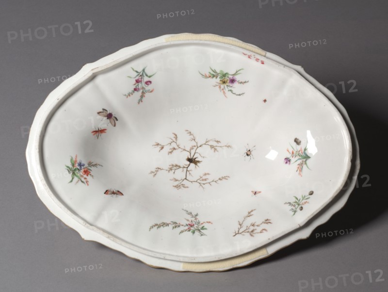 Tureen (lid), c. 1751- 1752. Vincennes Factory (French), probably painted by Louis-Denis Armand (French). Soft-paste porcelain wth enamel and gilt decoraion; overall: 25.8 x 38.5 cm (10 3/16 x 15 3/16 in.); container: 15.4 cm (6 1/16 in.).