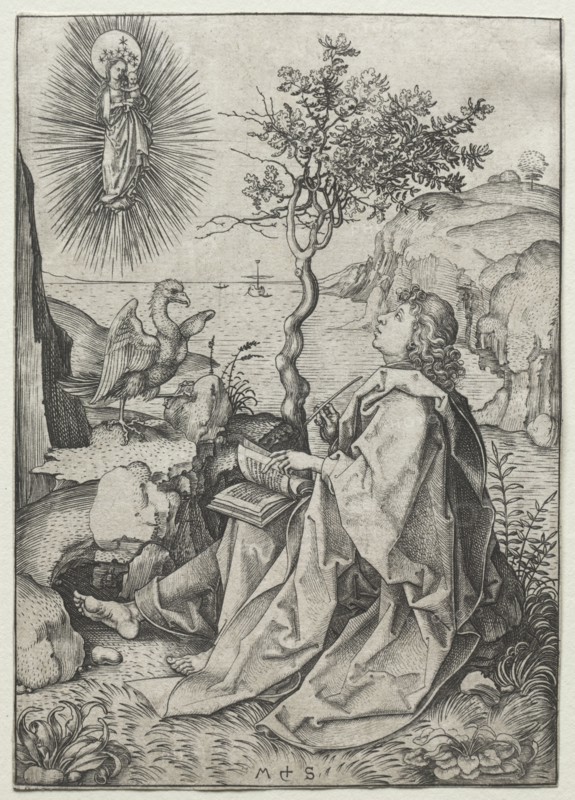 St. John the Evangelist on the Isle of Patmos. Martin Schongauer (German, c.1450-1491). Engraving