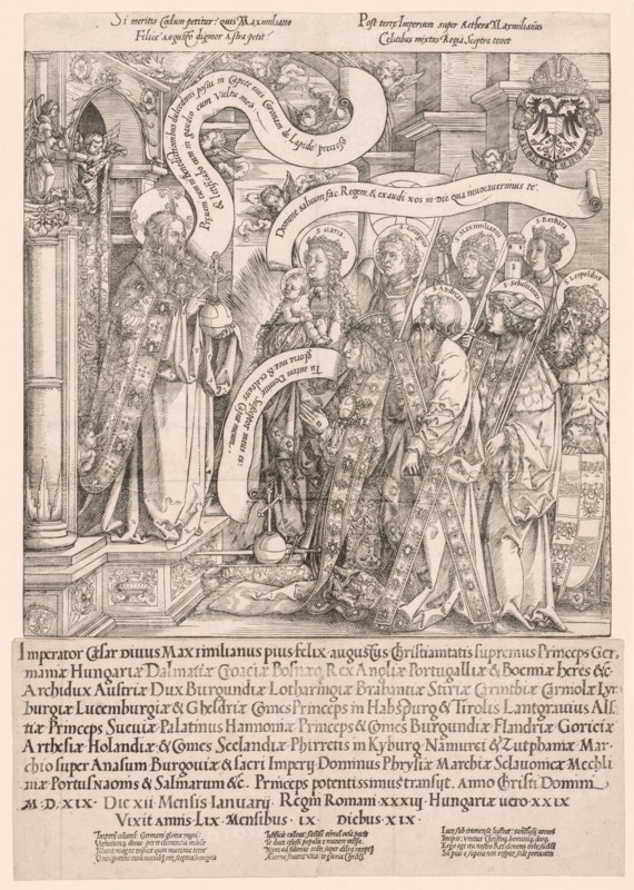 Maximilian Presented by His Patron Saints to the Almighty, 1519. Hans Springinklee (German, 1540). Woodcut
