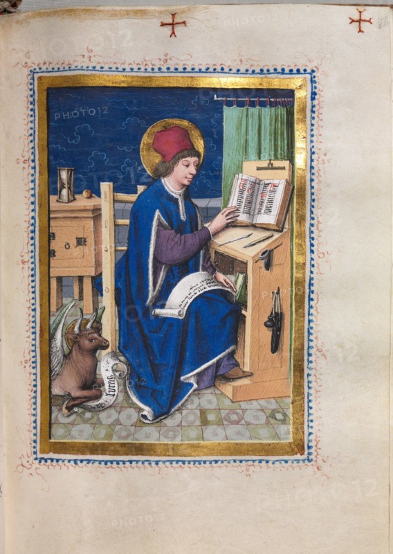 Gospel Book with Evangelist Portraits: Saint Luke, 1480-1500. Hausbuch Master (German). Ink, tempera, and gold on vellum; original blind stamped leather binding; codex: 23 x 17 cm (9 1/16 x 6 11/16 in.)