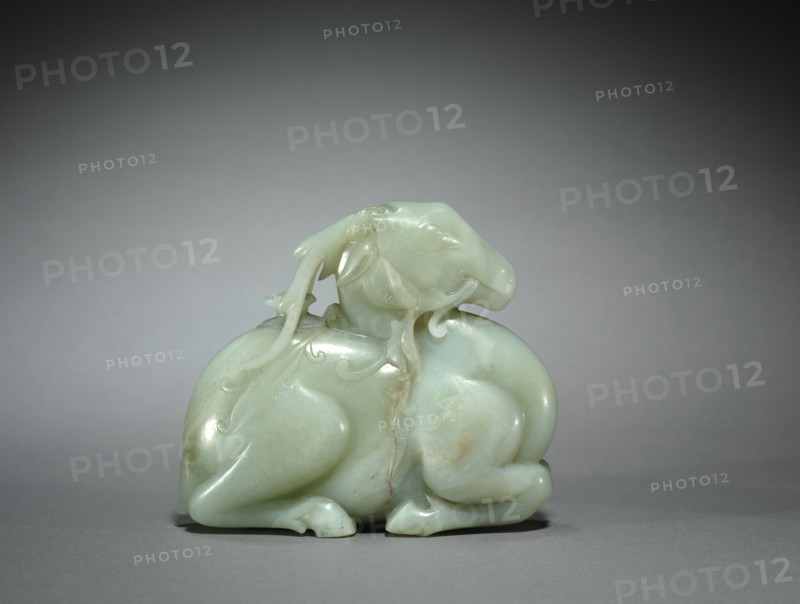 Water Dropper in the Shape of a Deer, 1700s. China, Qing dynasty (1644-1911). Pale gray-green jade with brown markings; overall: 11.3 cm (4 7/16 in.).