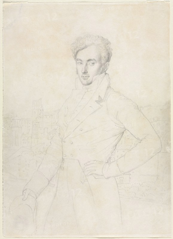 Portrait of a Young Man Standing on the Quirinal with the Turris Comitum in the Background, 1800s. Follower of Jean-Auguste-Dominique Ingres (French, 1780-1867). Graphite; sheet: 29.7 x 21.5 cm (11 11/16 x 8 7/16 in.).
