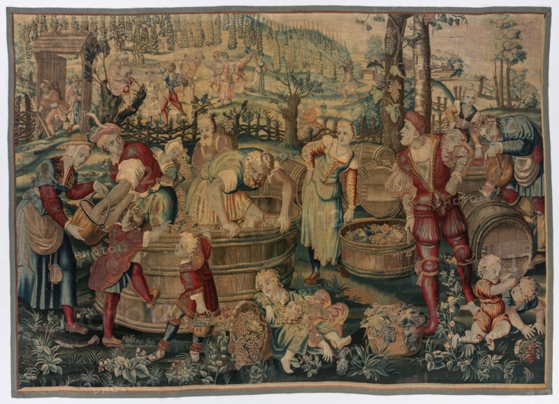 Autumn: Vintage Scene (From Set of Four Seasons), late 1600s - early 1700s. Gobelins (French). Tapestry weave: wool, silk, and gold filé; overall: 264.2 x 368.3 cm (104 x 145 in.)