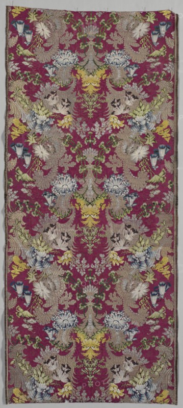 Length of Silk Brocade, 1700-1750. France, first half of 18th century (late Baroque). Warp-patterned weave, brocaded; silk, silver, and gold thread; overall: 130.2 x 55.9 cm (51 1/4 x 22 in.)