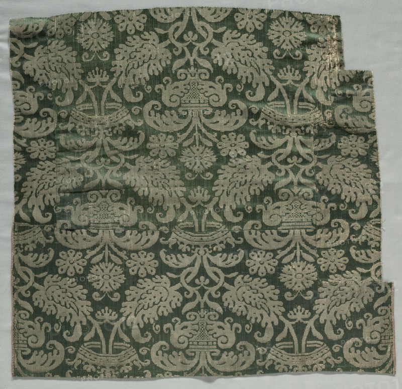 Two Lengths of Textile, 1500s. Italy or Spain, 16th century. Damask, silk; overall: 54.2 x 56 cm (21 5/16 x 22 1/16 in.)