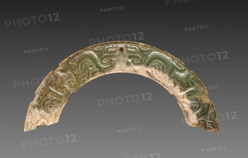 Arc-shaped Pendant with Animal Mask and Interlaced Animal Bands (Huang), 300-100 BC. China, Warring States period (475-221 BC) to Western Han dynasty (202 BC-AD 9). Nephrite; overall: 12.8 cm (5 1/16 in.).