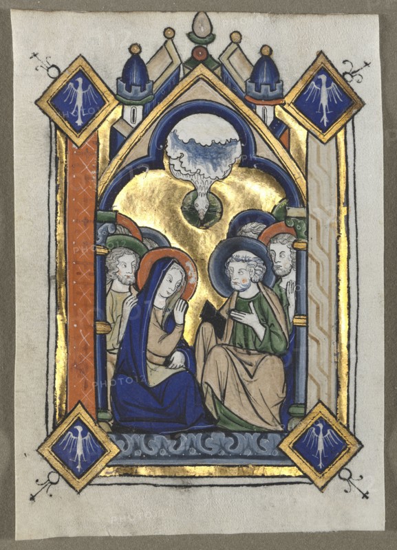 Leaf Excised from a Psalter: The Pentecost, c. 1260. Flanders, Liège(?), 13th century. Tempera and burnished gold on vellum; sheet: 12.5 x 8.4 cm (4 15/16 x 3 5/16 in.)
