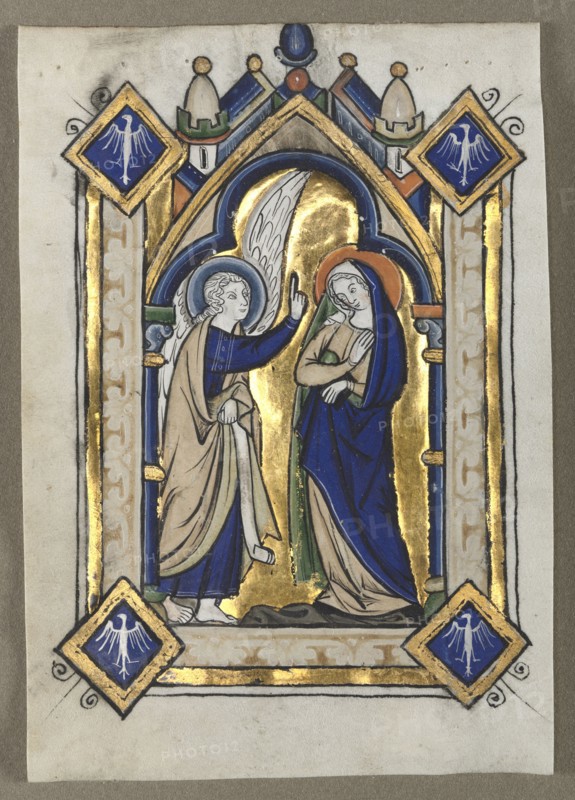 Leaf Excised from a Psalter: The Annunciation, c. 1260. Flanders, Liège(?), 13th century. Tempera and burnished gold on vellum; sheet: 12 x 8.5 cm (4 3/4 x 3 3/8 in.)