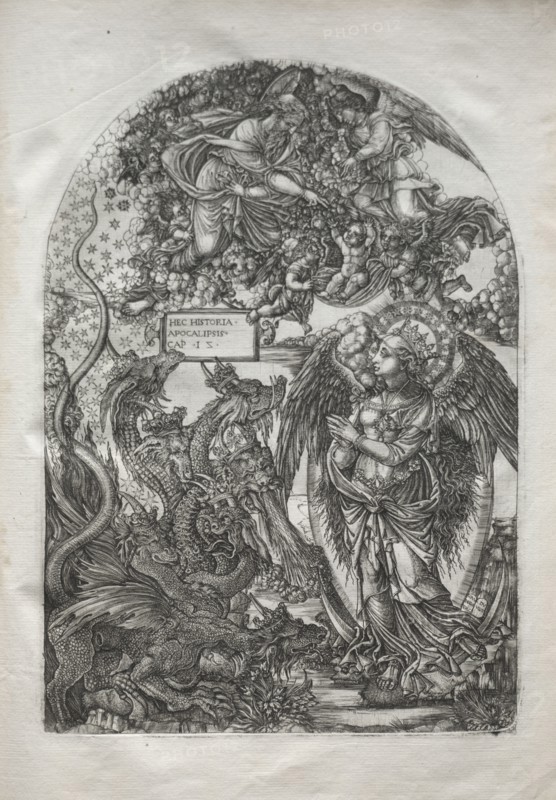 The Apocalypse:  St. Michael and the Dragon, 1546-1556. Jean Duvet (French, 1485-1561). Engraving