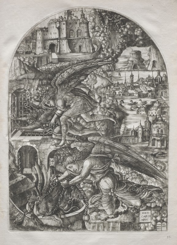 The Apocalypse:  Satan Bound for a Thousand Years, 1546-1555. Jean Duvet (French, 1485-1561). Engraving