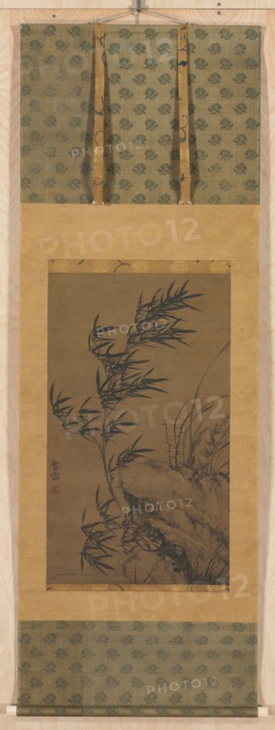 Bamboo in the Wind, mid-1300s. Puming (Xue Zhuang) (Chinese, active before 1274-after 1329). Hanging scroll, ink on silk; image: 78 x 46 cm (30 11/16 x 18 1/8 in.); overall: 209.5 x 65.8 cm (82 1/2 x 25 7/8 in.).