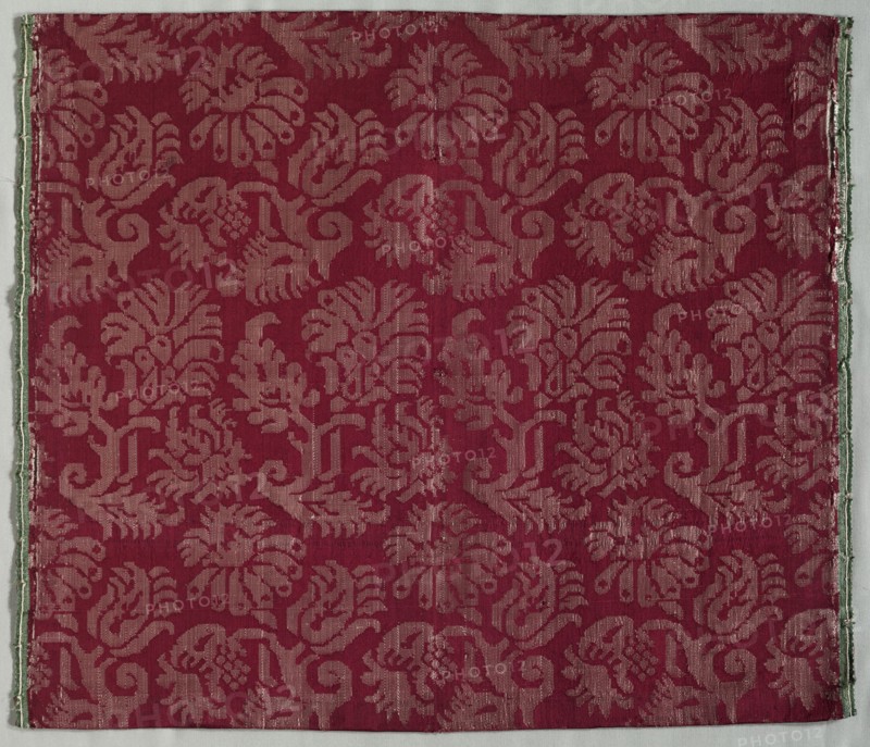 Two Lengths of Silk Damask, 1600s. Italy, 17th century. Damask, silk; overall: 51.2 x 59 cm (20 3/16 x 23 1/4 in.)