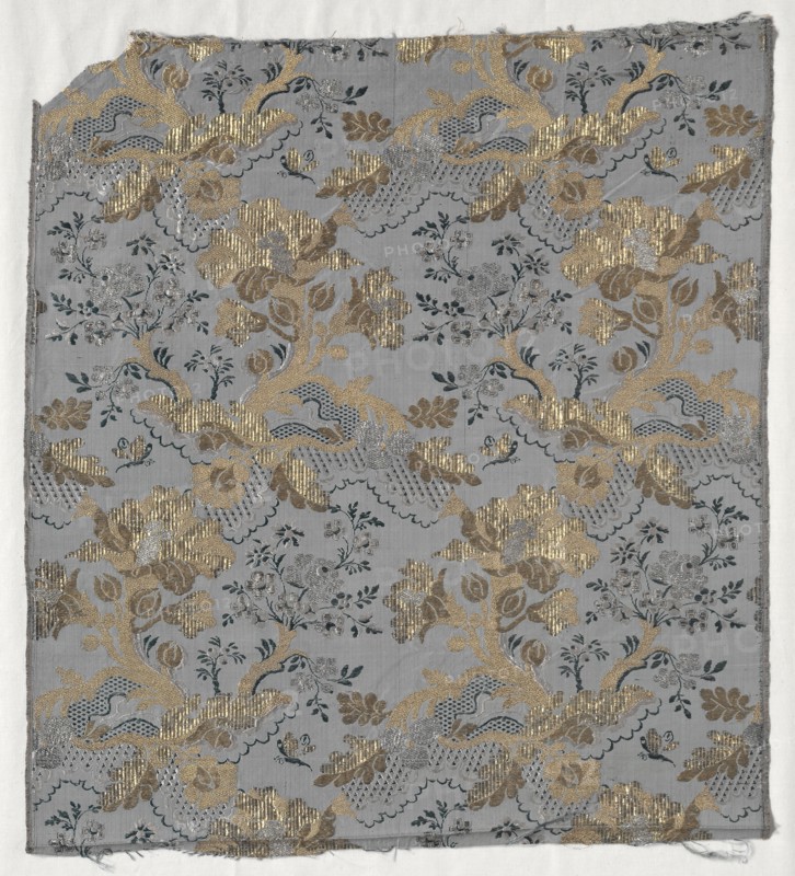 Length of Textile, 1723-1774. France, 18th century, Period of Louis XV (1723-1774). Plain cloth, brocaded; silk; overall: 59.7 x 54 cm (23 1/2 x 21 1/4 in.)