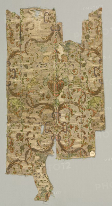 Silk Fragment in the Shape of the Upper Front of a Garment, 18th century. Spain, 18th century. Fancy compound satin: silk; average: 53 x 55 cm (20 7/8 x 21 5/8 in.).