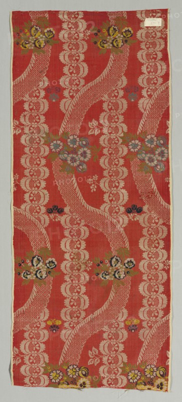 Fragment of Textile, 18th century. Spain, 18th century. Fancy satin, brocaded: wool; average: 109.3 x 46.1 cm (43 1/16 x 18 1/8 in.)