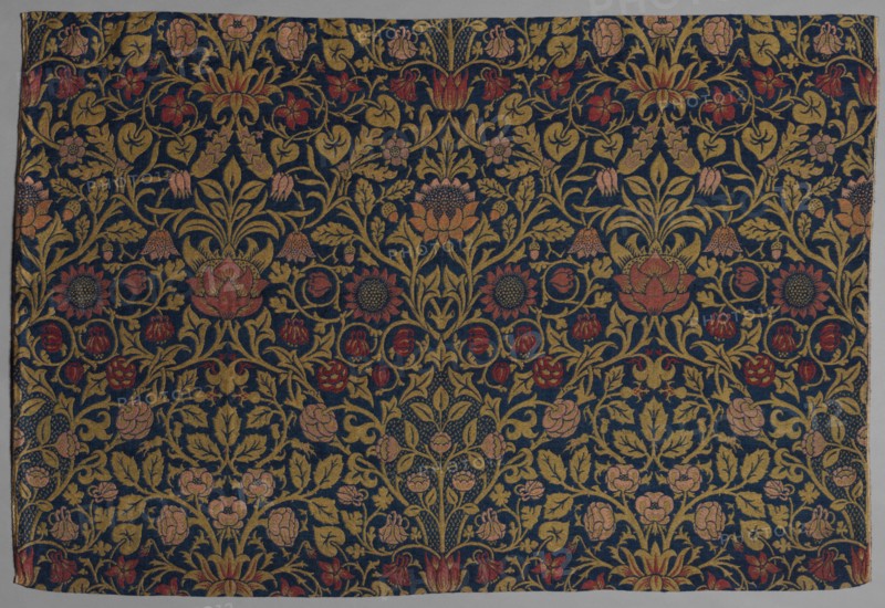 Violet and Columbine, 1883. William Morris (British, 1834-1896). Jacquard loom woven weft-faced twill, double cloth; wool and mohair; overall: 122.6 x 180.7 cm (48 1/4 x 71 1/8 in.)