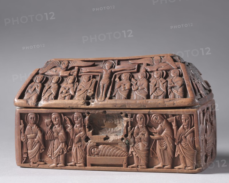 Wooden Casket: Scenes from the Life of Christ, c. 1050. Anglo-Saxon, England, West Midlands?, Romanesque period, 11th century. Boxwood, copper-alloy, glass ; overall: 9 x 7.8 x 15.7 cm (3 9/16 x 3 1/16 x 6 3/16 in.).