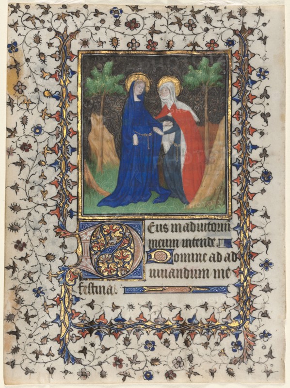 Leaves from a Book of Hours: The Visitation and Christ in Judgment, c. 1415. Workshop of Boucicaut Master (French, Paris, active about 1410-25). Ink, tempera, and gold on vellum; sheet: 17 x 12.7 cm (6 11/16 x 5 in.)