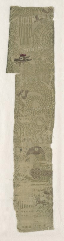Silk Fragment, 13th century. Spain, 13th century. Lampas weave, brocaded; silk and gold thread; overall: 46.5 x 10 cm (18 5/16 x 3 15/16 in.).