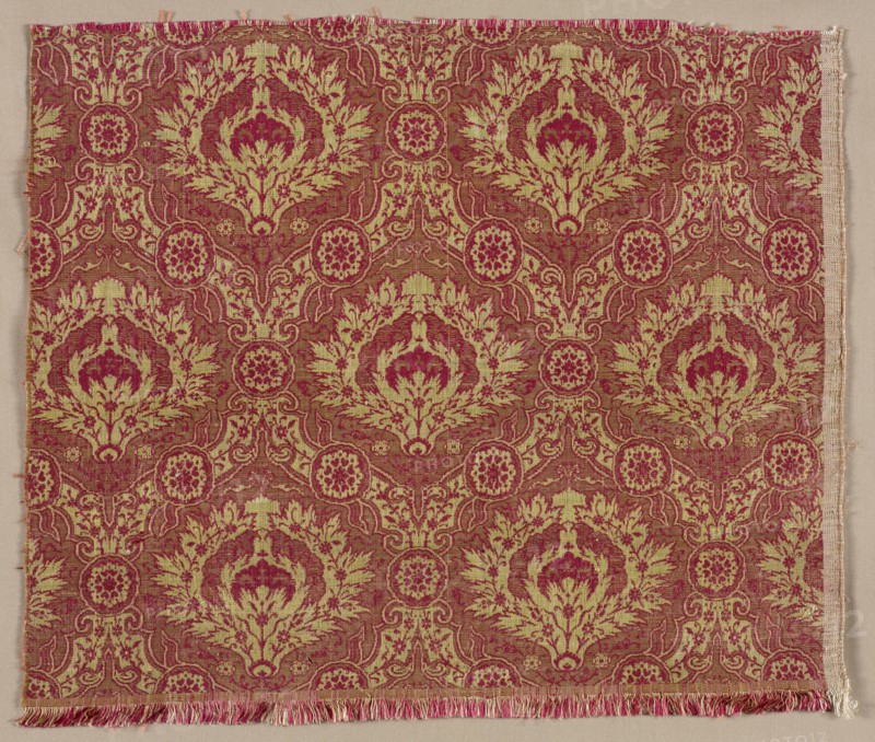 Fragment, 1600s. Iran, Safavid perod, 17th century. Twill weave with areas of double cloth; silk and metal; overall: 27 x 31.8 cm (10 5/8 x 12 1/2 in.).