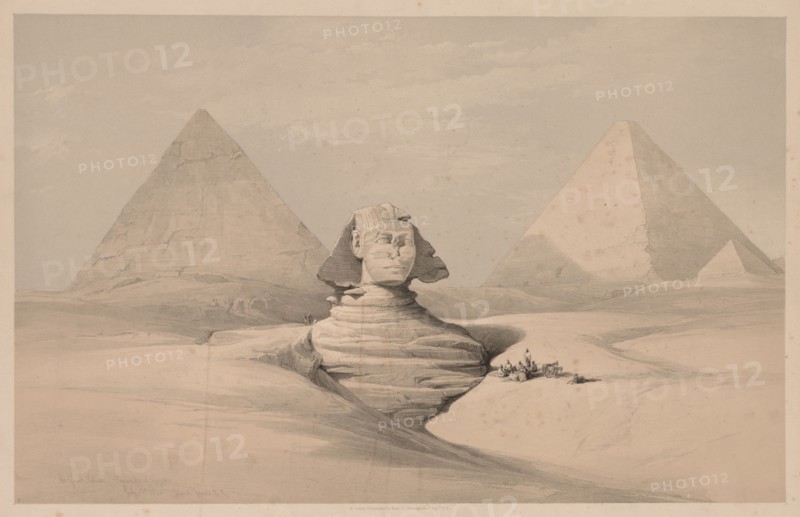 Egypt and Nubia:  Volume I - No. 18, The Great Sphinx, Pyramids of Gizeh, Front View, 1839. Louis Haghe (British, 1806-1885). Color lithograph