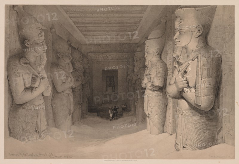 Egypt and Nubia:  Volume I - No. 14, Interior of the Temple Aboo Simbel, 1836. Louis Haghe (British, 1806-1885). Color lithograph
