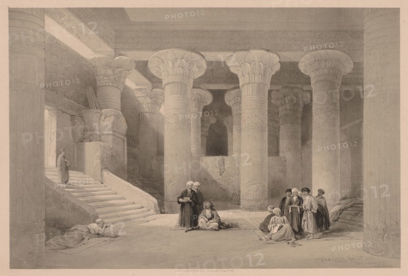 Egypt and Nubia:  Volume I - No. 24, Temple at Esneh, 1838. Louis Haghe (British, 1806-1885). Color lithograph