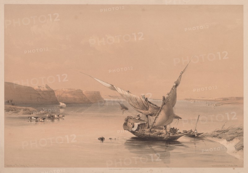 Egypt and Nubia:  Volume II - No. 6, Approach to the Fortress of Ibrim, Nubia, 1838. Louis Haghe (British, 1806-1885). Color lithograph