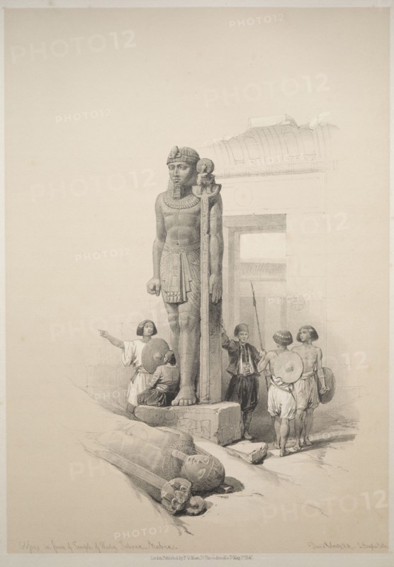Egypt and Nubia:  Volume II - No. 7, Colossi at Wady Saboua, 1838. Louis Haghe (British, 1806-1885). Color lithograph