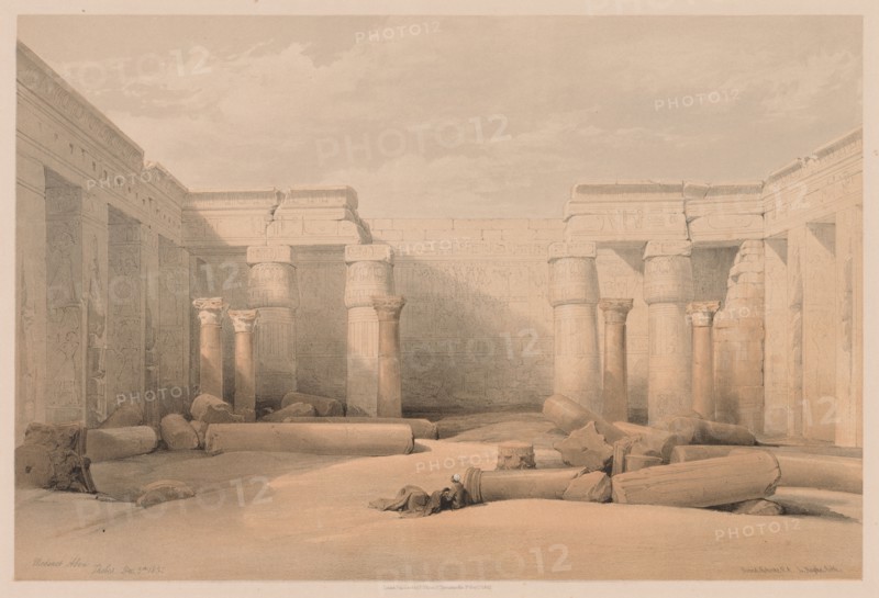 Egypt and Nubia:  Volume II - No. 18, Medinet Abou, Thebes, 1832. Louis Haghe (British, 1806-1885). Color lithograph
