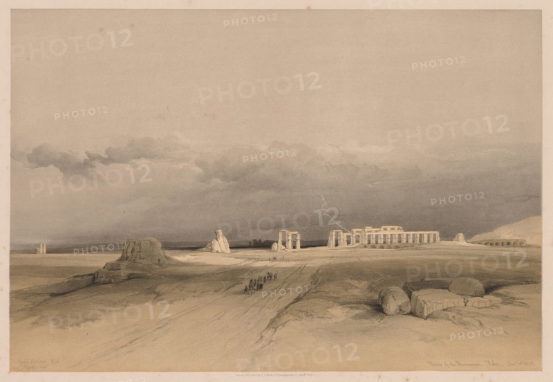 Egypt and Nubia:  Volume II - No. 8, Ruins of the Memnonium, Thebes, 1838. Louis Haghe (British, 1806-1885). Color lithograph
