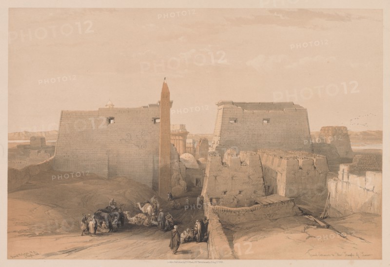 Egypt and Nubia:  Volume II - No. 38, Grand Entrances to the Temple of Luxor, 1838. Louis Haghe (British, 1806-1885). Color lithograph