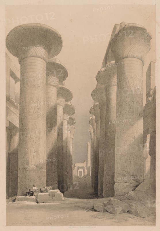 Egypt and Nubia:  Volume I - No. 20, Great Hall at Karnak, Thebes, 1838. Louis Haghe (British, 1806-1885). Color lithograph