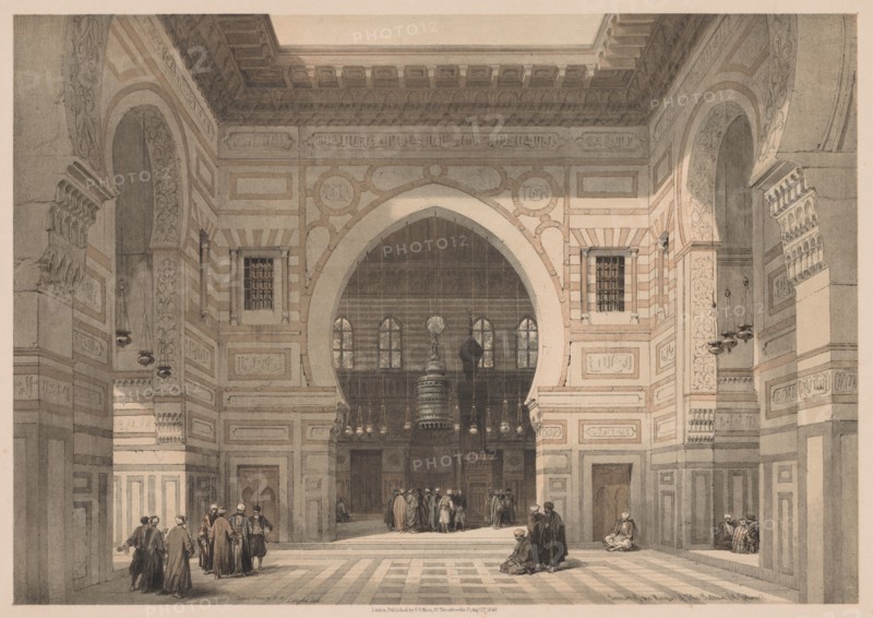 Egypt and Nubia:  Volume III - No. 36, Interior of the Mosque of the Sultan El Ghoree, 1838. Louis Haghe (British, 1806-1885). Color lithograph