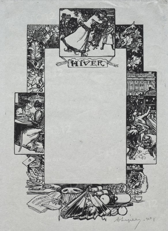 Paris Almanac, 1897:  Decorative Border, Winter, 1897. Auguste Louis Lepère (French, 1849-1918). Wood engraving