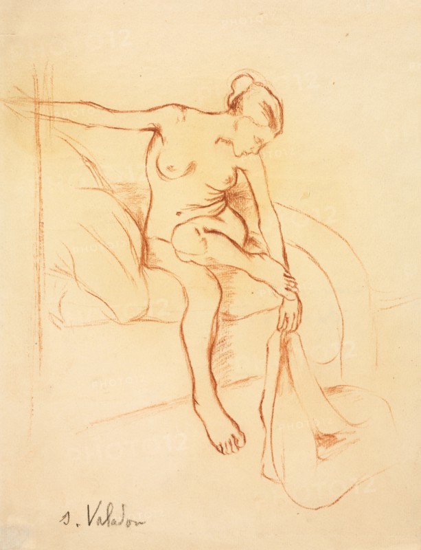 Nude Woman Seated on a Bed, first third 20th century. Suzanne Valadon (French, 1865-1938). Red chalk; sheet: 31 x 23.6 cm (12 3/16 x 9 5/16 in.).