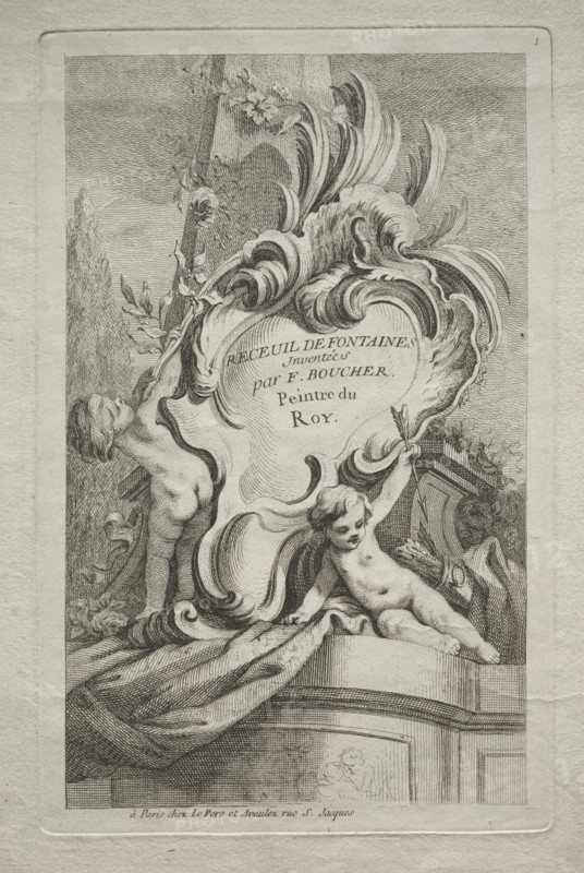 Book of Fountains:  No. 1, Title Page, c. 1736. Gabriel Huquier (French, 1695-1772), after François Boucher (French, 1703-1770). Etching