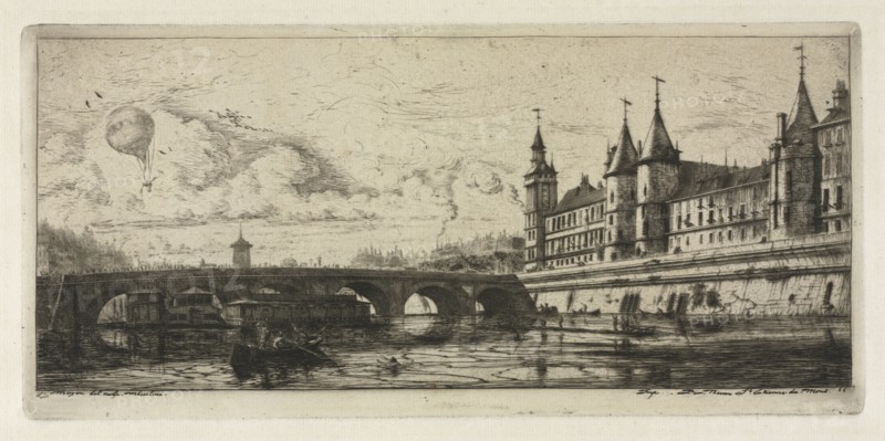 Etchings of Paris:  The Exchange Bridge, 1854. Charles Meryon (French, 1821-1868). Etching